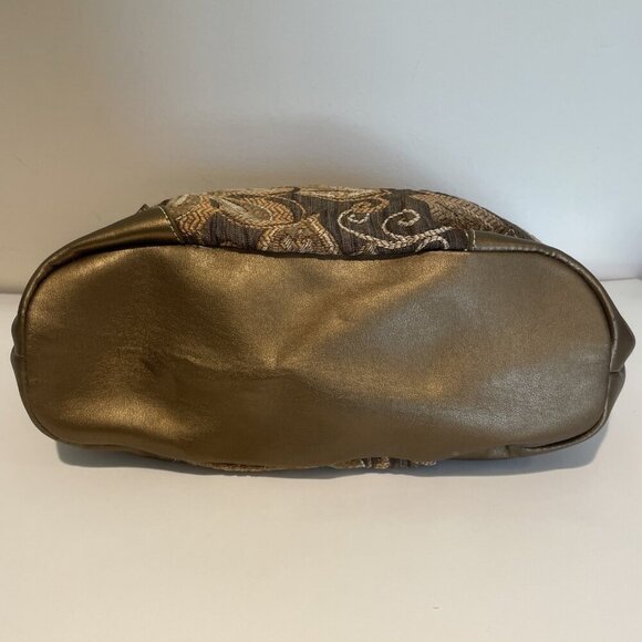 Caribbean Joe Shoulder Handbag Tote Brown Floral Tapestry Faux Leather Trim Boho - Picture 7 of 14